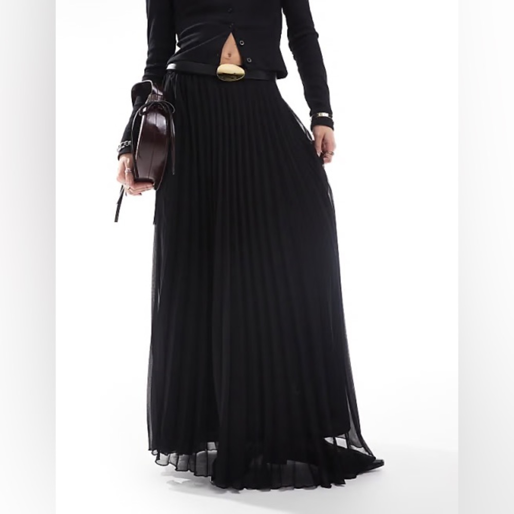 ASOS Petite Elegant Black Pleated Maxi Skirt - Picture 2 of 7